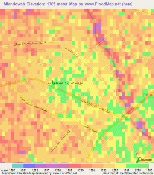 Miandowab,Iran Elevation Map
