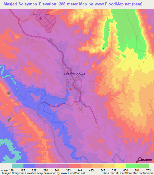 Elevation of Masjed Soleyman,Iran Elevation Map, Topography, Contour