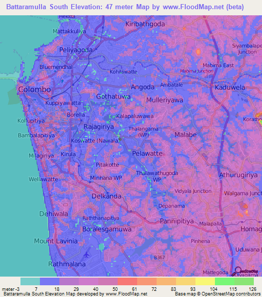 Battaramulla South,Sri Lanka Elevation Map