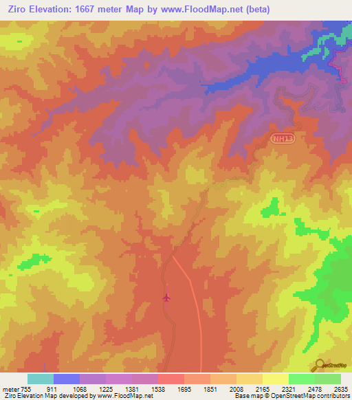 Ziro,India Elevation Map