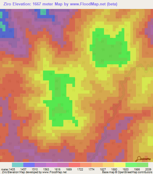 Ziro,India Elevation Map