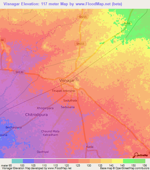 Visnagar,India Elevation Map