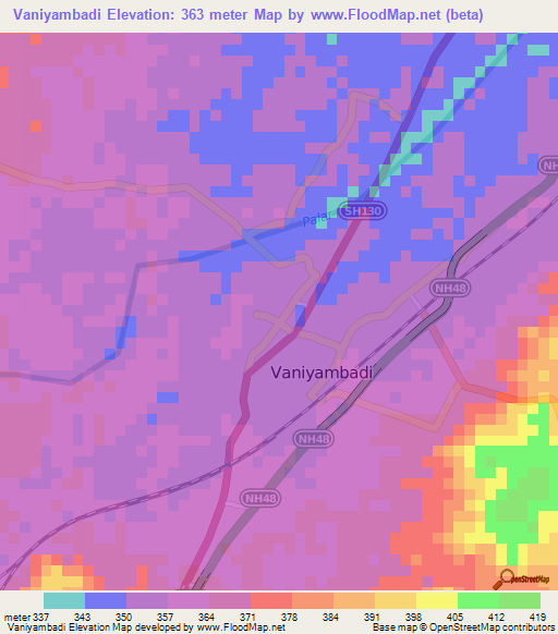 Vaniyambadi,India Elevation Map