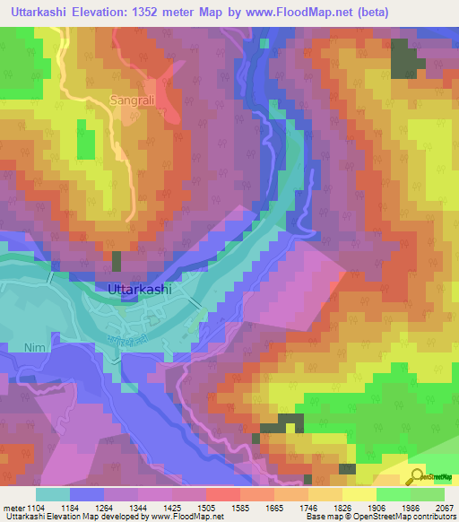 Uttarkashi,India Elevation Map