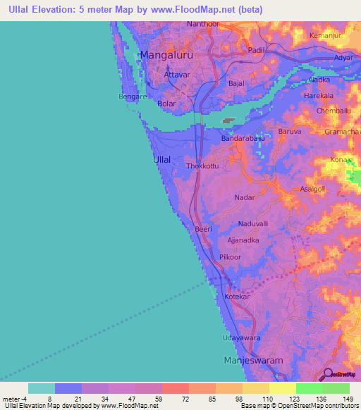 Ullal,India Elevation Map