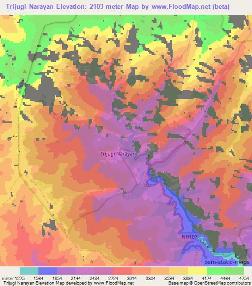 Trijugi Narayan,India Elevation Map