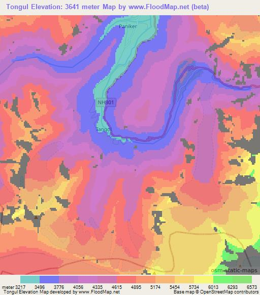 Elevation of Tongul,India Elevation Map, Topography, Contour