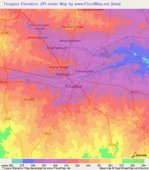 Tiruppur,India Elevation Map