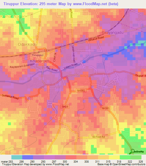 Tiruppur,India Elevation Map