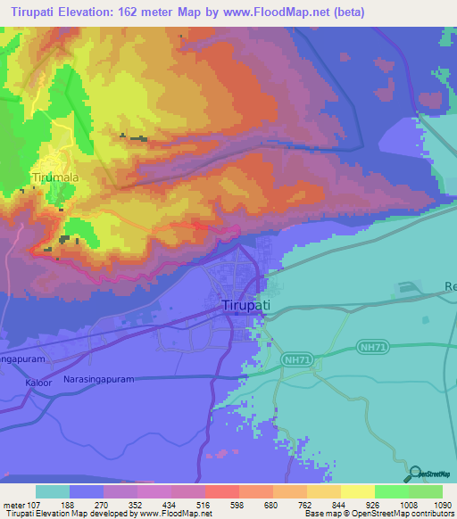 Tirupati,India Elevation Map