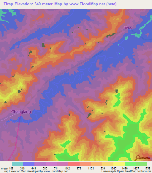 Tirap,India Elevation Map