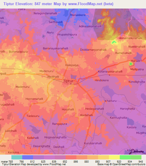 Tiptur,India Elevation Map