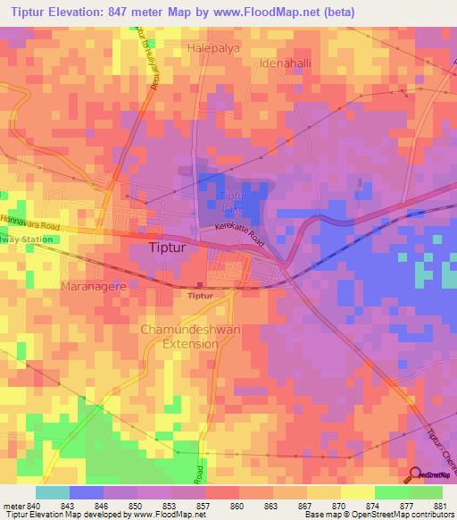 Tiptur,India Elevation Map