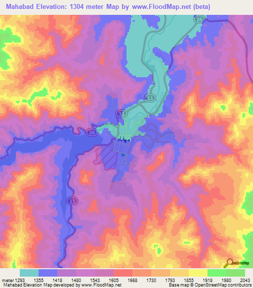 Mahabad,Iran Elevation Map