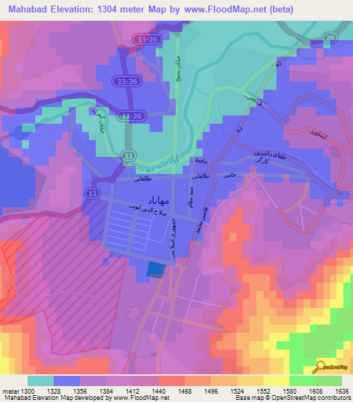 Mahabad,Iran Elevation Map