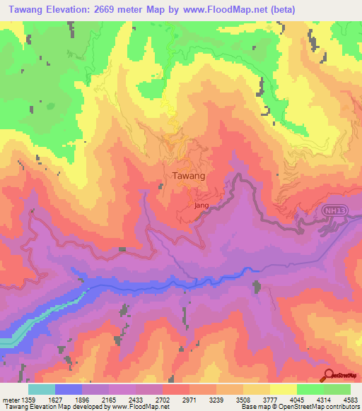 Tawang,India Elevation Map