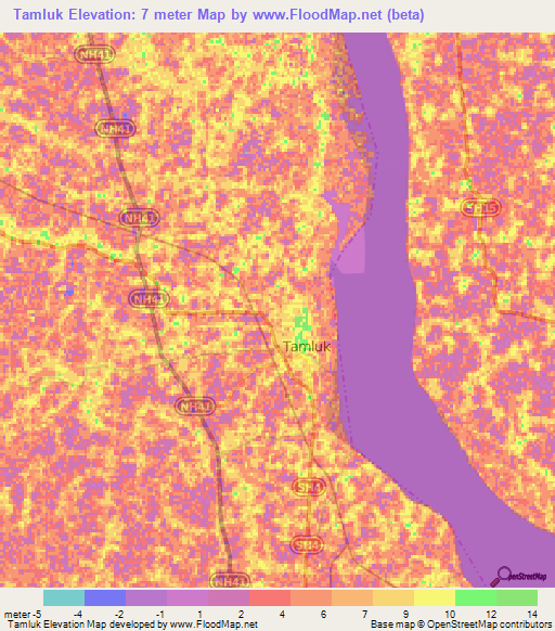 Tamluk,India Elevation Map