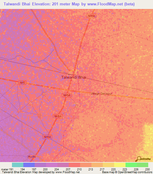 Talwandi Bhai,India Elevation Map