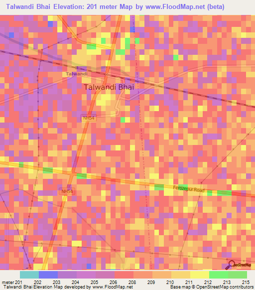 Talwandi Bhai,India Elevation Map