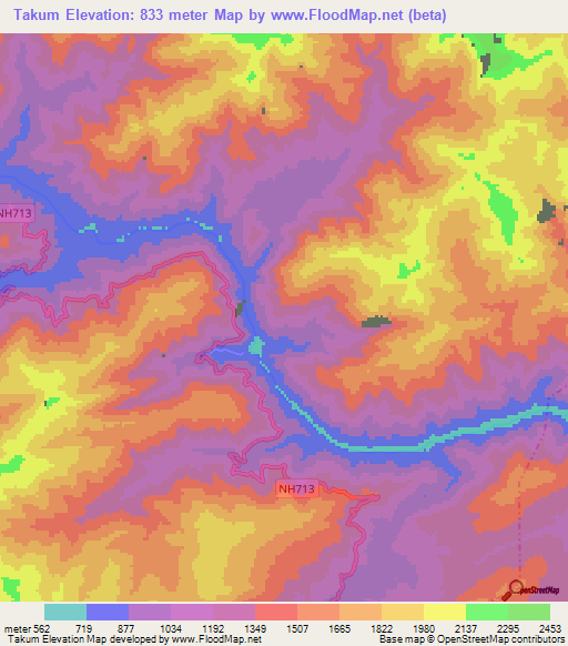 Takum,India Elevation Map