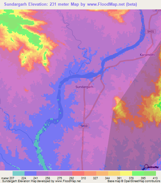 Sundargarh,India Elevation Map