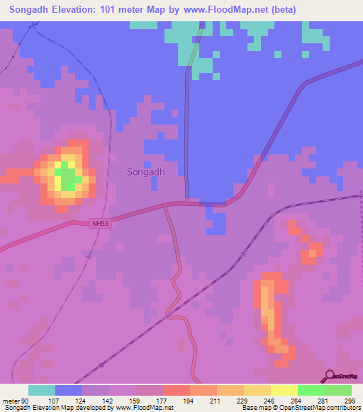 Songadh,India Elevation Map