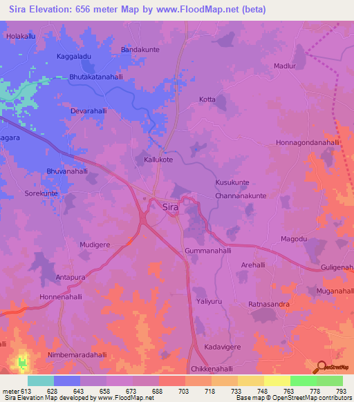 Sira,India Elevation Map