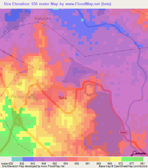 Sira,India Elevation Map