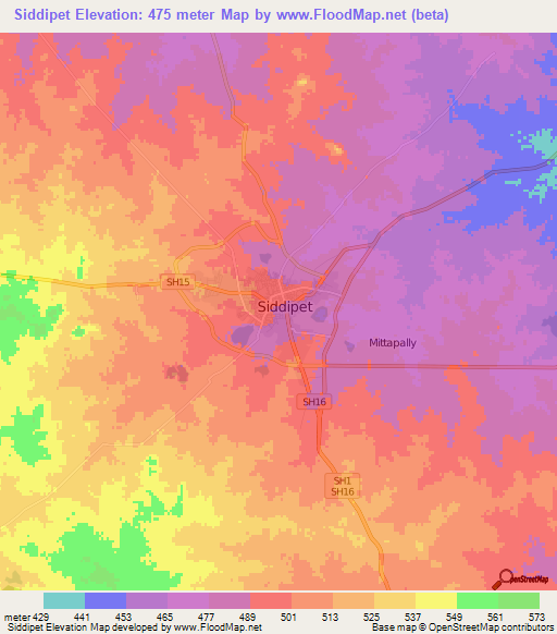 Siddipet,India Elevation Map