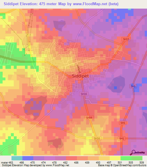 Siddipet,India Elevation Map