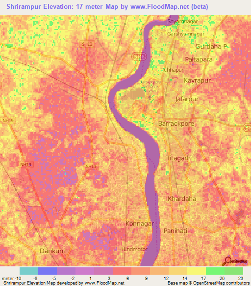 Shrirampur,India Elevation Map