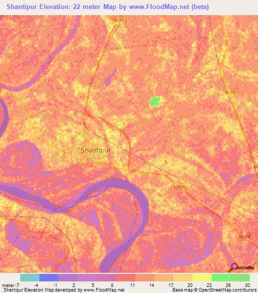 Shantipur,India Elevation Map