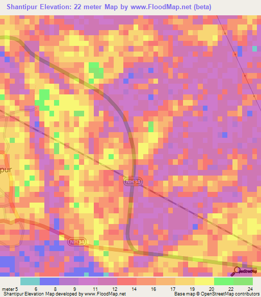 Shantipur,India Elevation Map