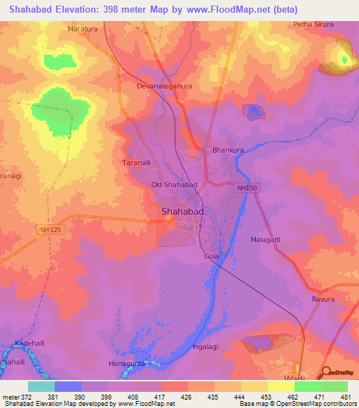 Shahabad,India Elevation Map