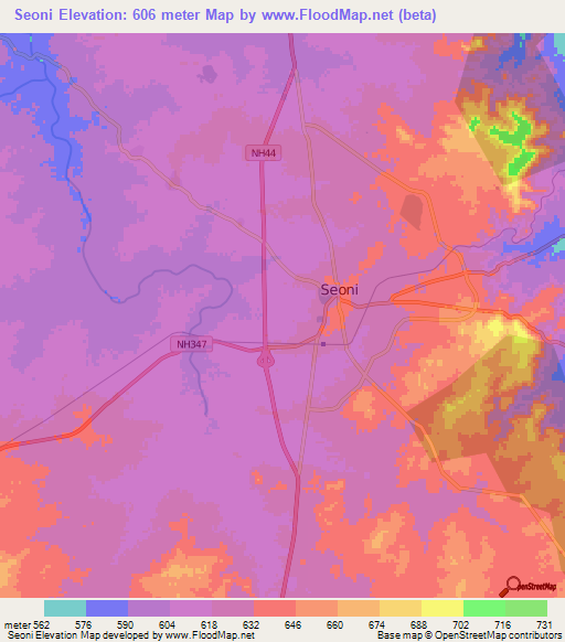 Seoni,India Elevation Map