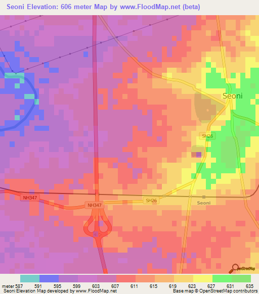 Seoni,India Elevation Map