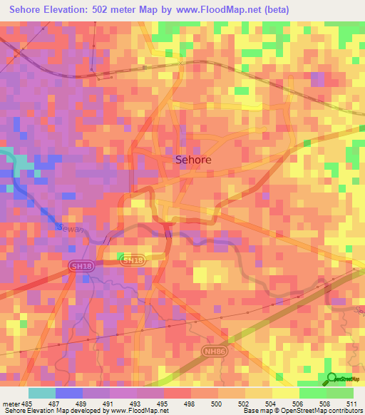 Sehore,India Elevation Map