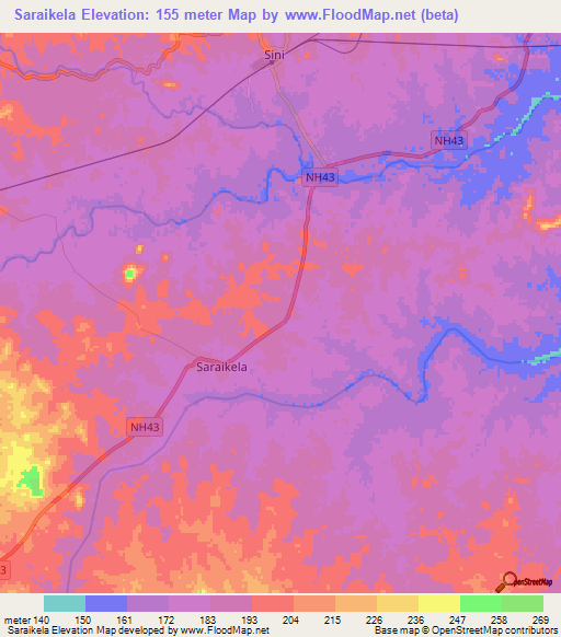 Saraikela,India Elevation Map