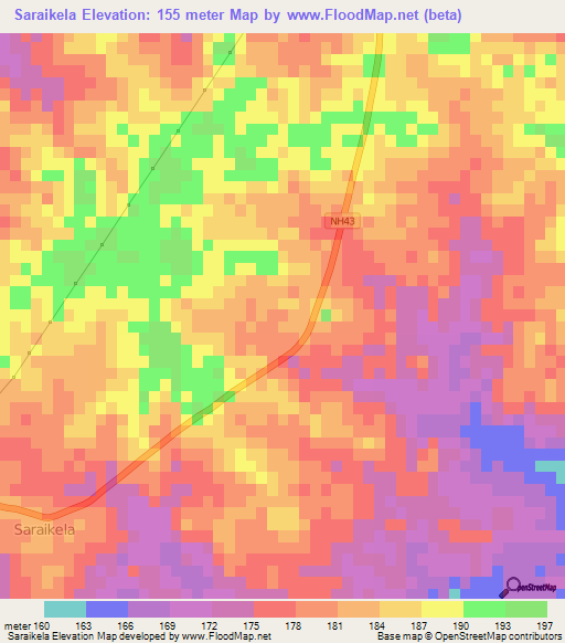 Saraikela,India Elevation Map