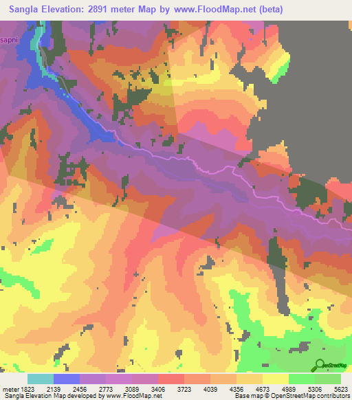 Sangla,India Elevation Map