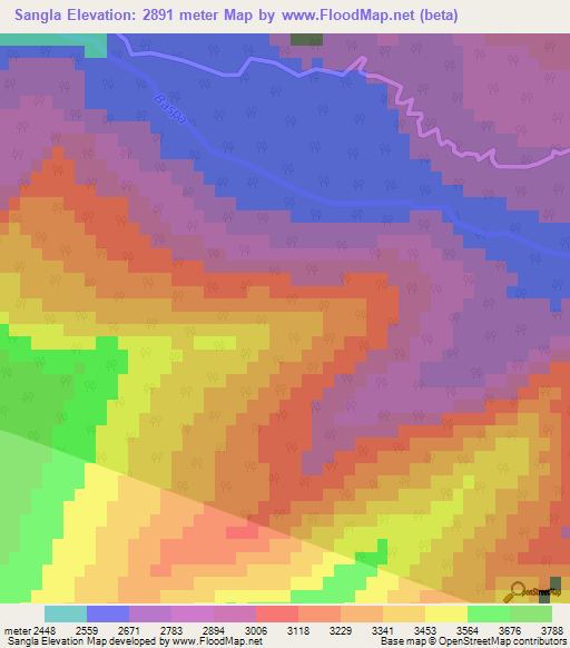 Sangla,India Elevation Map