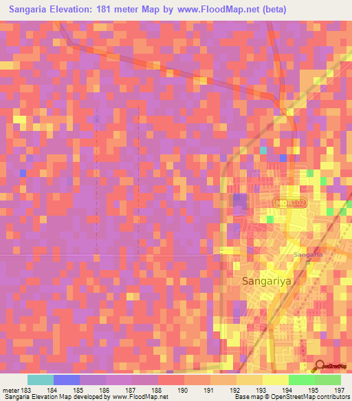 Sangaria,India Elevation Map