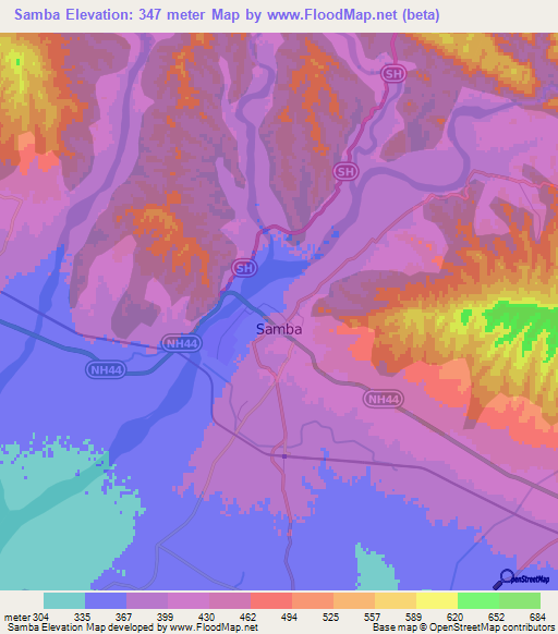 Samba,India Elevation Map