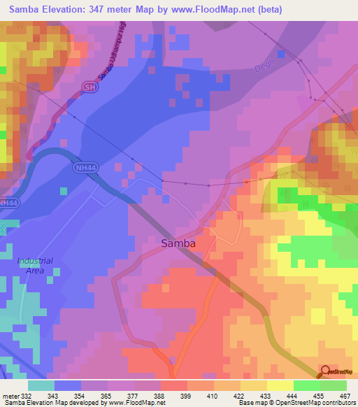 Samba,India Elevation Map