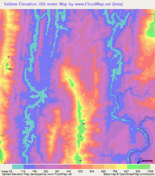 Elevation Of Saitlaw,india Elevation Map, Topography, Contour