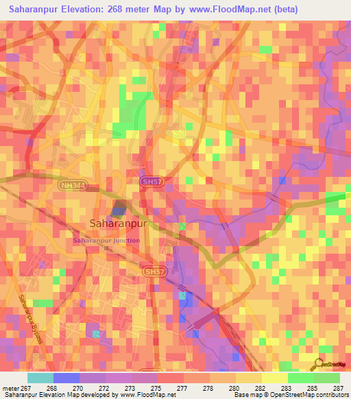 Saharanpur,India Elevation Map