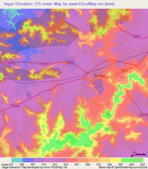 Sagar,India Elevation Map