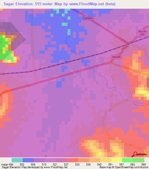 Sagar,India Elevation Map