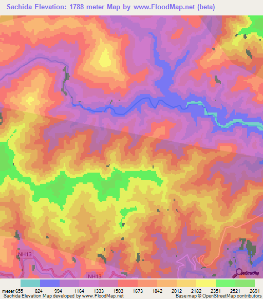 Elevation of Sachida,India Elevation Map, Topography, Contour