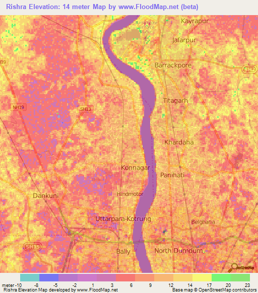 Rishra,India Elevation Map